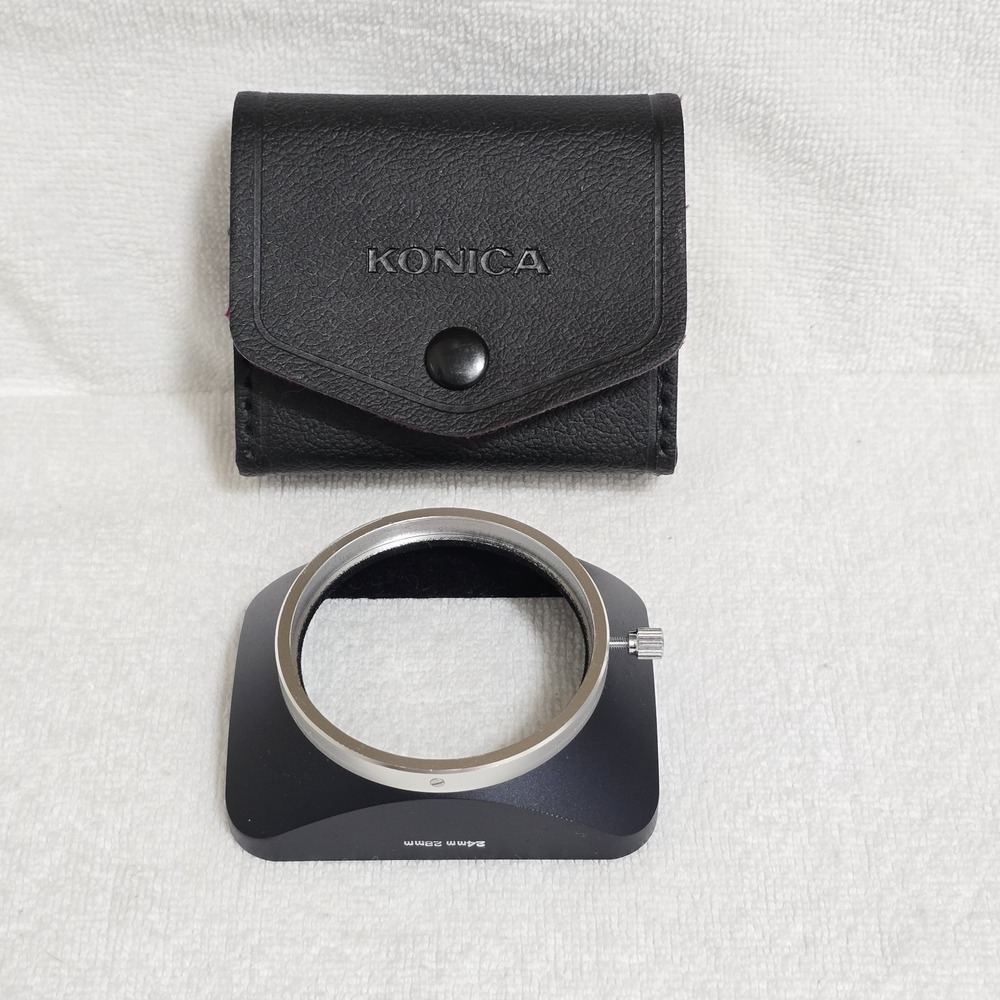 Vintage Konica Metal Lens Hood 24mm 28mm Clamp-On Rectangular Shade W/ Case MINT